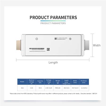 EVE D21 3.65V 50.5Ah 鋰三元軟包電池尺寸2 EVE D21 3.65V 50.5Ah 鋰三元軟包電池尺寸2