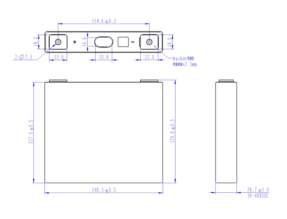 EVE LF50F 3.2V 50Ah方形磷酸鐵鋰電池尺寸